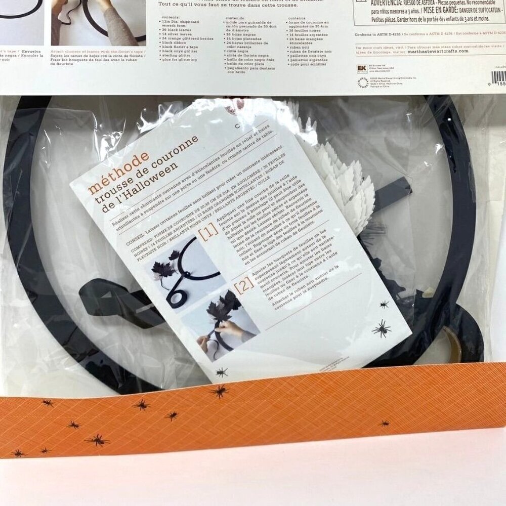 Martha Stewart Crafts Halloween Leaf 12" Wreath Kit Glitter Decor Black Silver - Picture 6 of 6